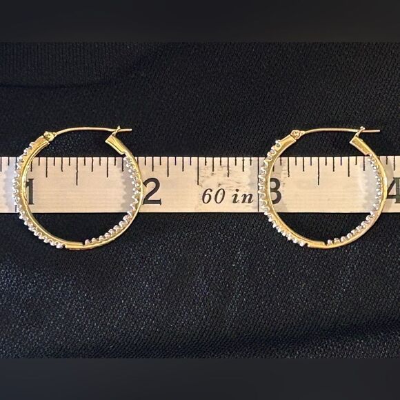 Genuine 1 Carat Natural Diamond Inside Out Hoop Earrings 14k Yellow Gold - Picture 11 of 13